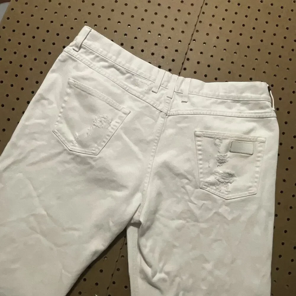Gucci Jeans Mens 36x29 White Denim Button Fly Straight Distressed Modern Italy